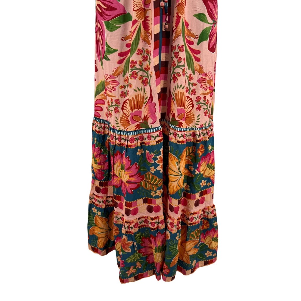 FARM Rio Tropical Floral Maxi Dress Womens Small Multicolor V-Neck Boho Resort - Picture 5 of 16